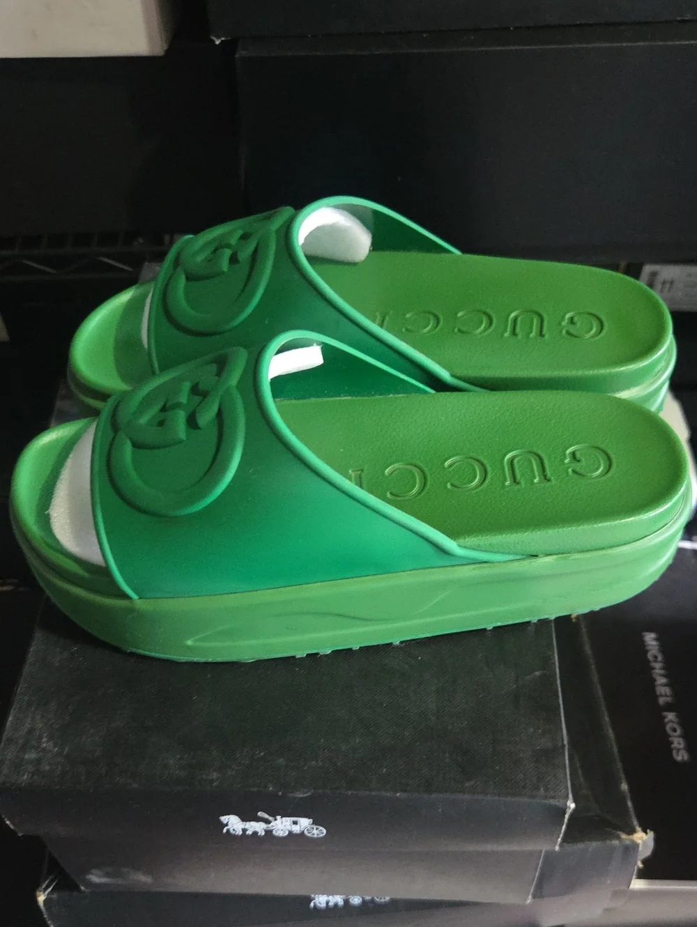 Gucci Men Green Slide Sandals
